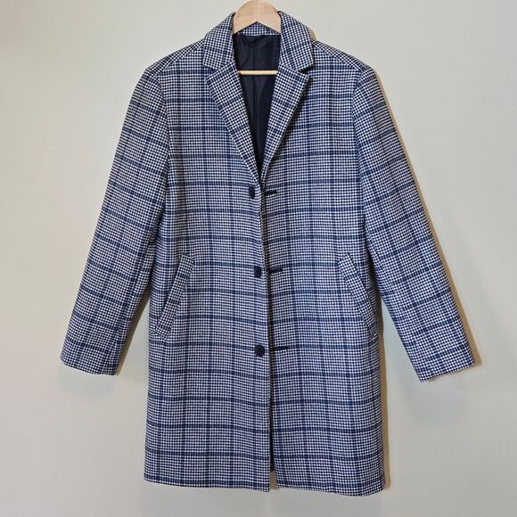 Old Navy Men's Wool Blend Oversized Topcoat Long Length Grey Plaid Old Money - Picture 16 of 16